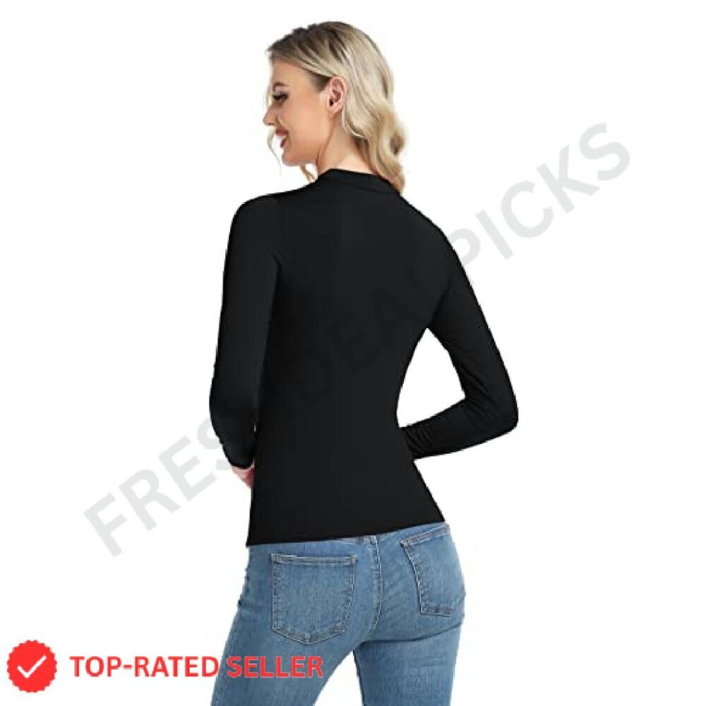 Long Sleeve Thermal Top Slim Fit Mock Neck Lightweight Layer Chic Minimal - Picture 4 of 7